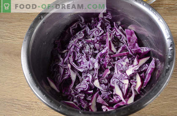 Salada de repolho roxo - vitamina brilhante, saborosa! Como preparar rapidamente uma salada de repolho roxo com pimenta, milho, salsicha e ovos