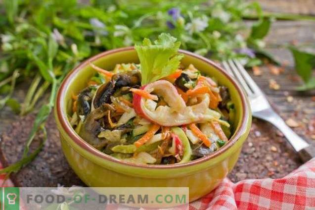 Salada de caranguejo com pepino e cogumelos