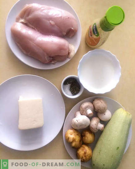 Peito de frango em molho cremoso de queijo com legumes - receita com foto
