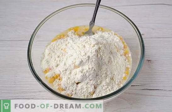 Fritos com milho: use milho enlatado de latas! Receita de foto passo a passo do autor para panquecas com milho em kefir