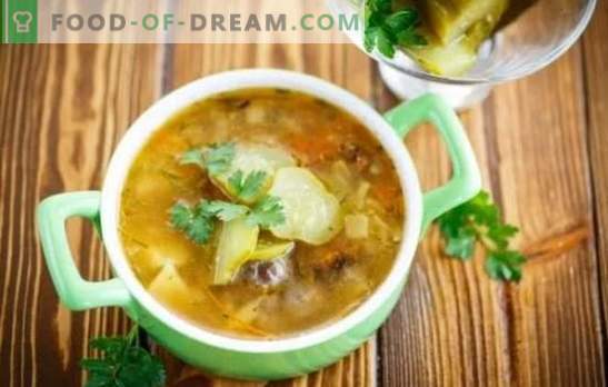 Pickle con funghi - una zuppa aromatica. Ricette da semplici a molto semplici: cuciniamo sottaceti domestici con funghi e carne senza carne
