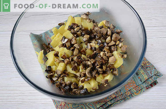Salada de batata com cogumelos - um prato completo para um almoço ou jantar de verão. Receita passo-a-passo de salada de batata com cogumelos