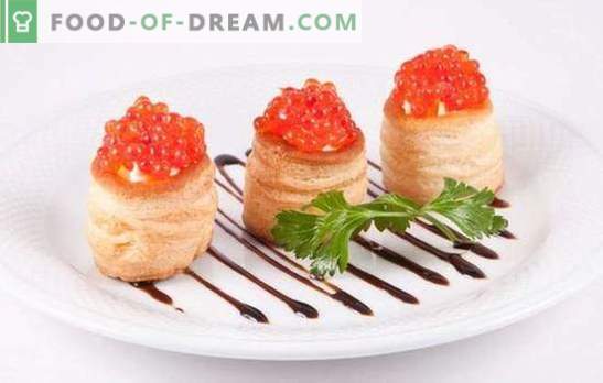 Tortinhas com caviar - um lanche de boas vindas! Receitas elegantes e deliciosas tortinhas com caviar e outras adições