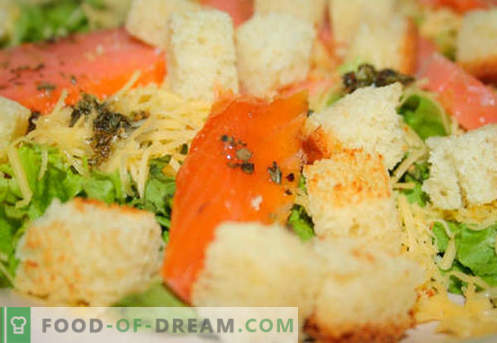 Salada Caesar com salmão - as receitas certas. Rápido e saboroso culinária Caesar salada com salmão.