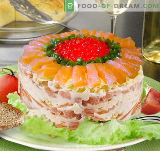Salada de czar com salmão - as receitas certas. Rapidamente e saboroso cozinhar Royal salada com salmão.