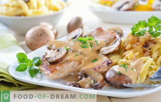 Carne de porco com batatas e cogumelos: frito, assado, estufado. Variações interessantes de cozinhar batatas com carne de porco e cogumelos