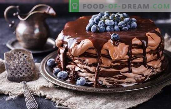 Bolo de panqueca de chocolate - um deleite da panela! Receitas simples e festivas de bolos de panqueca de chocolate com diferentes cremes
