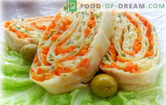 Roll Lavash com cenouras coreanas - simples, saborosa e saudável. Variantes de recheios de pão pita com cenouras coreanas