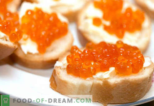 Sanduíches com caviar vermelho são as melhores receitas. Como preparar rapidamente e saborosos sanduíches com caviar vermelho.