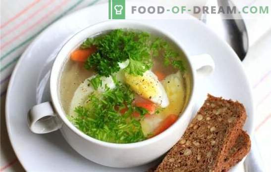 Sopa de frango com ovo - um prato para humor e saúde! Receitas diferentes para sopas de frango com ovos e legumes, cogumelos, cereais