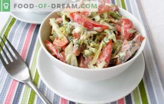 Salada com pepino e salsicha - cozido com sabor! Receitas para saladas com pepino e salsicha: nutritivo, leve, escamoso, dietético
