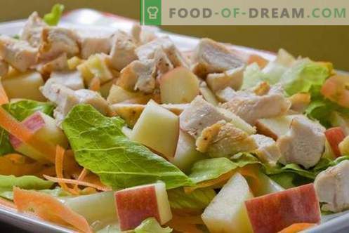 Saladas de frango e maçã são as melhores receitas. Como propriamente e saboroso preparar uma salada de frango com maçãs.