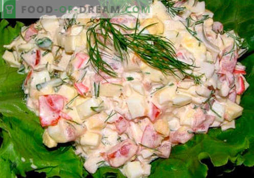 Salada de caranguejo com queijo - as cinco melhores receitas. Como corretamente e saborosa salada de caranguejo cozido com queijo.