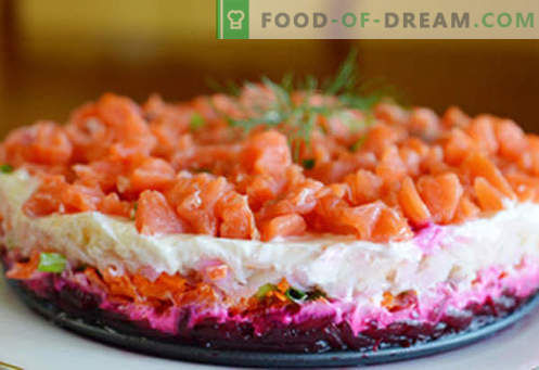 Pelliccia d'insalata con salmone - le ricette giuste. Cappotto da insalata veloce e gustoso con salmone.
