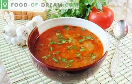 Sopa Quaresma Kharcho - saborosa e sem carne! Receitas com sabor de sopa magra kharcho com arroz, tomate, adzhika, manjericão, nozes