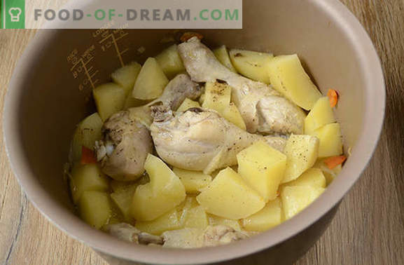 Como preparar batatas com frango em um fogão lento: um ótimo jantar em meia hora! Receita fotográfica passo a passo de ensopado de frango com batatas em um fogão lento