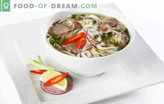 Fo Sopa - prato nacional vietnamita. Receitas de sopa Fo com frango, carne, peixe, marisco, cogumelos, macarrão de arroz