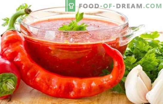 Adjika de tomates e alho do inverno: um assunto quente de preparações caseiras. 7 melhores receitas adjika de tomates e alho durante o inverno