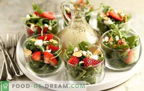 Saladas com morangos, frutas, legumes, queijo, nozes, cogumelos. Como fazer saladas de morango saudáveis ​​e saborosas?