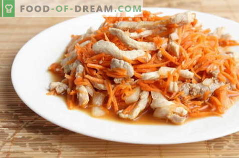 Salada de frango coreano - as melhores receitas. Como propriamente e saboroso preparar uma salada com frango e cenoura coreana.
