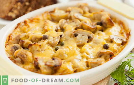 Batata com frango e cogumelos no forno - uma tradição! Receitas para batatas com frango e cogumelos: em folha, manga e panelas