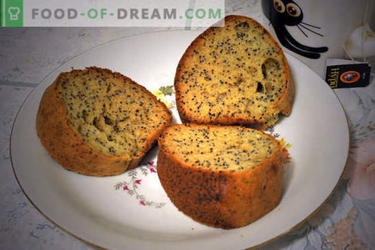 Foto-receita para bolo de sementes de papoula: cozimento sempre bem sucedido! Até uma criança faz um bolo a granel: uma foto passo-a-passo de todas as etapas