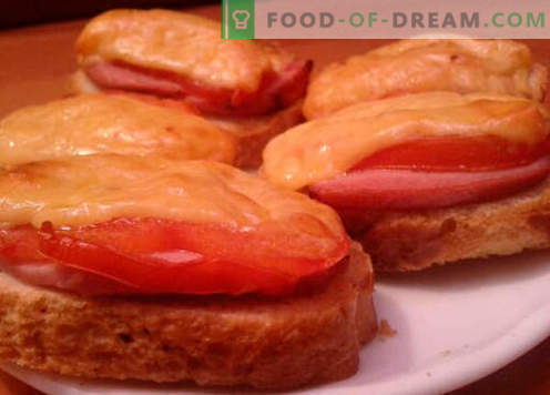 Sanduíches quentes com salsicha, queijo, ovo, tomate - as melhores receitas. Como preparar sanduíches quentes no forno, na panela e no microondas.
