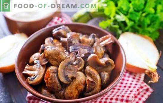 Champignon com cebola - o mundo das fantasias de cogumelos! Champignon assado e assado com cebola em uma chapa, no forno