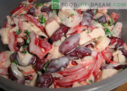 Salada com feijão e caranguejo - as melhores receitas. Como corretamente e saboroso para preparar uma salada de feijão e varas de caranguejo.