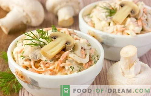 Saladas de frango e champignon são as melhores receitas. Como cozinhar corretamente e deliciosamente uma salada de frango com cogumelos.