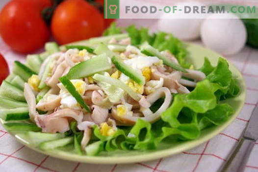 Saladas de lulas - as melhores receitas. Como corretamente e saboroso para cozinhar saladas de lula.