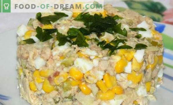 Receitas deliciosas para saladas de conservas de peixe, com queijo derretido, Gentil, Girassol, Mimosa
