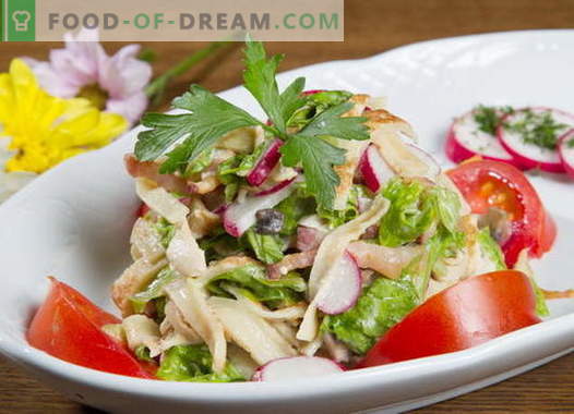 Salada de panquecas - uma seleção das melhores receitas. Como corretamente e saboroso cozinhar salada de panqueca.