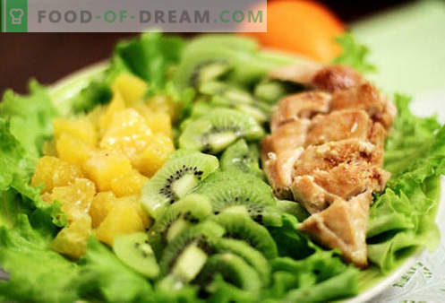 Saladas de kiwi - uma seleção das melhores receitas. Como corretamente e saborosas saladas cozidas com kiwi.