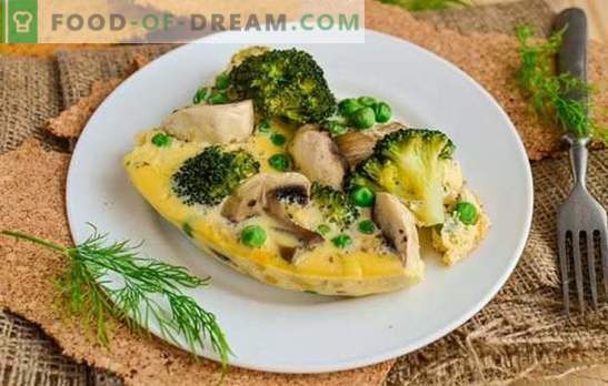 Omelete com cogumelos - cozinha russa com sotaque francês. Variantes de cozinhar omelete com cogumelos