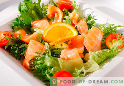 Salada com salmão salgado - as receitas certas. Rapidamente e saborosa salada cozida com salmão levemente salgado.